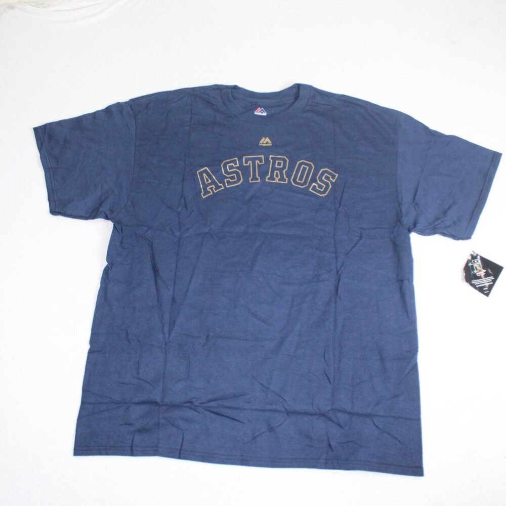 Majestic Houston Astros Men Blue Tee Shirt Verlander 35 Short Sleeve MLB Size XL